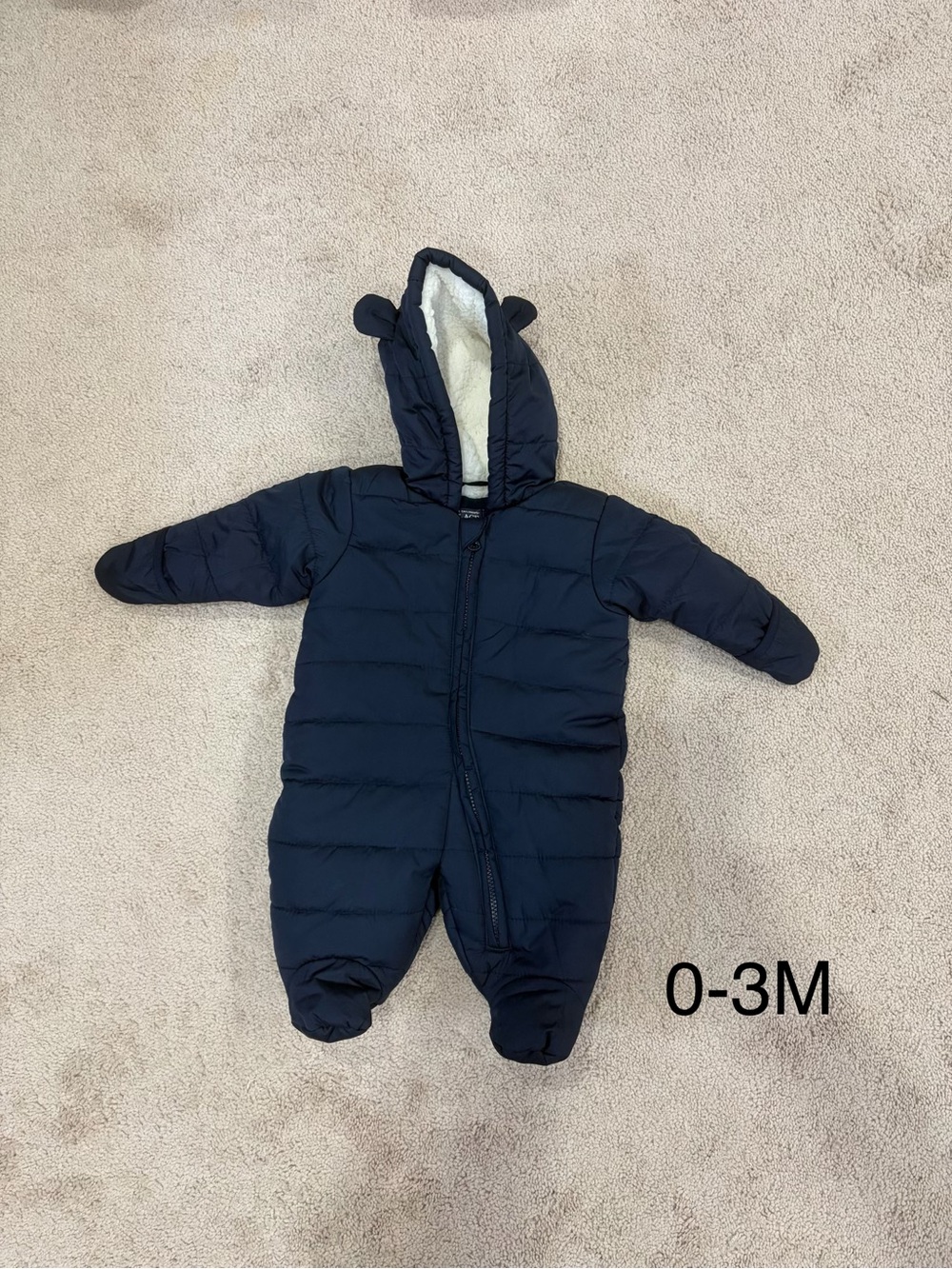 The Children's Place Navy Hooded Puffer One-Piece 0-3M Snowsuit